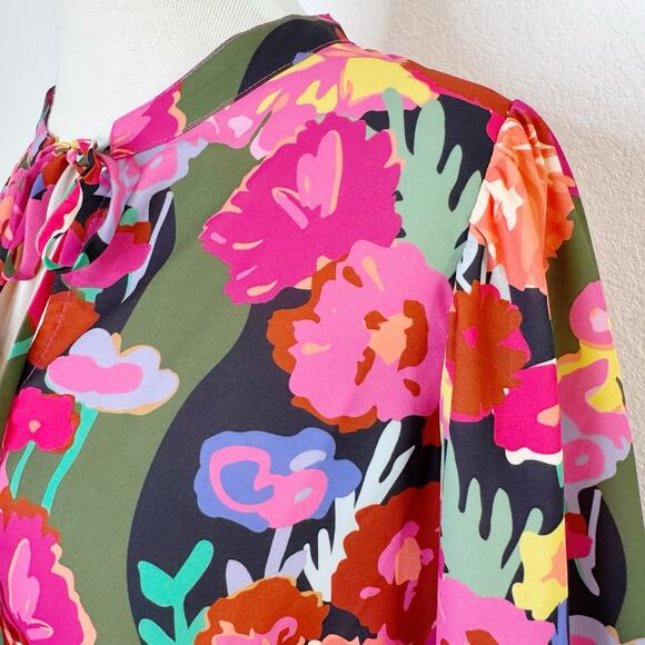 Crosby by Mollie Burch Renny Top Floral Forest Size S Pink Colorful Preppy Glam - Picture 6 of 14